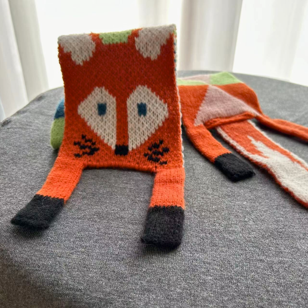 Woven Cute Fox Pattern Scarf