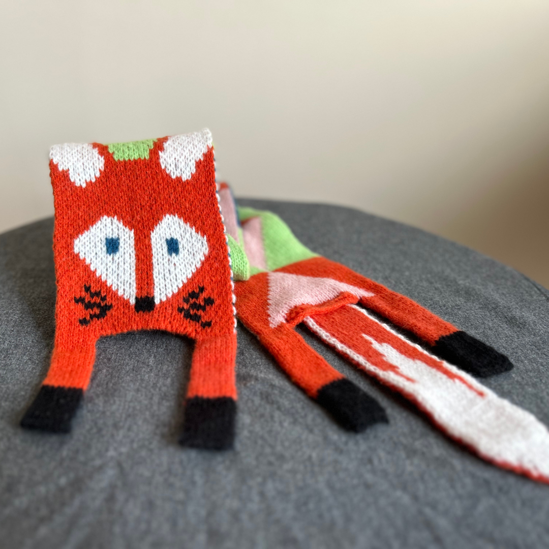 Woven Cute Fox Pattern Scarf