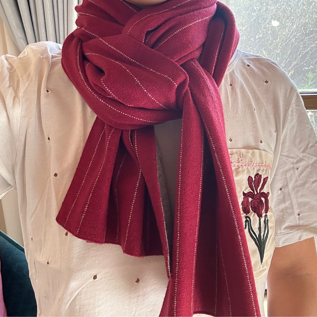 Red and Grey Double-Sided Striped Scarf