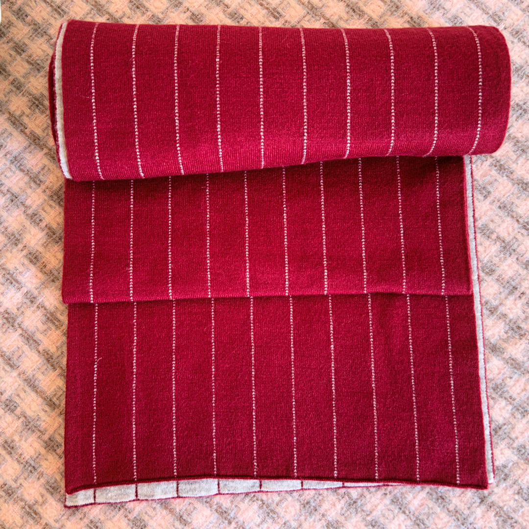 Red and Grey Double-Sided Striped Scarf