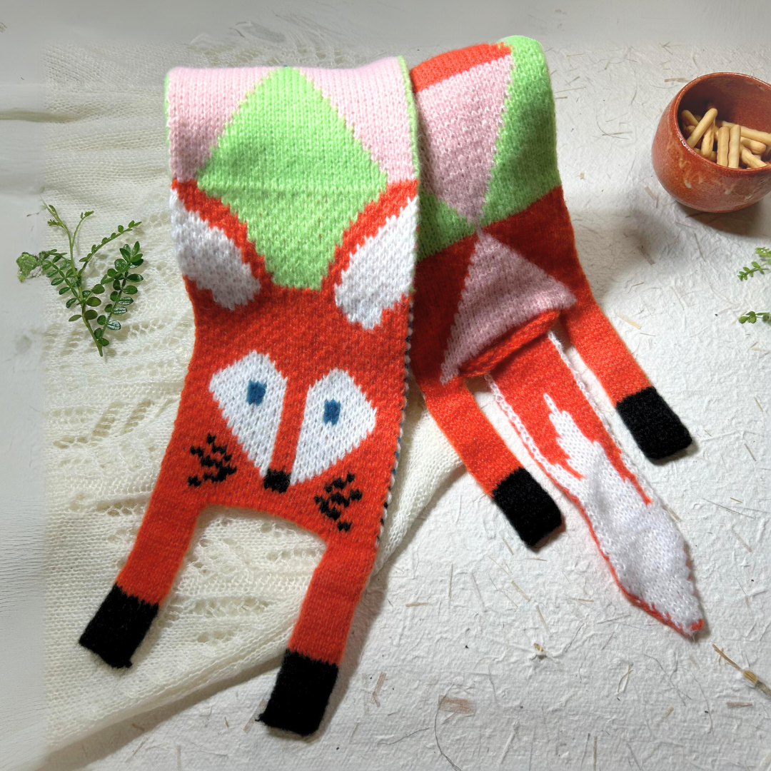 Woven Cute Fox Pattern Scarf