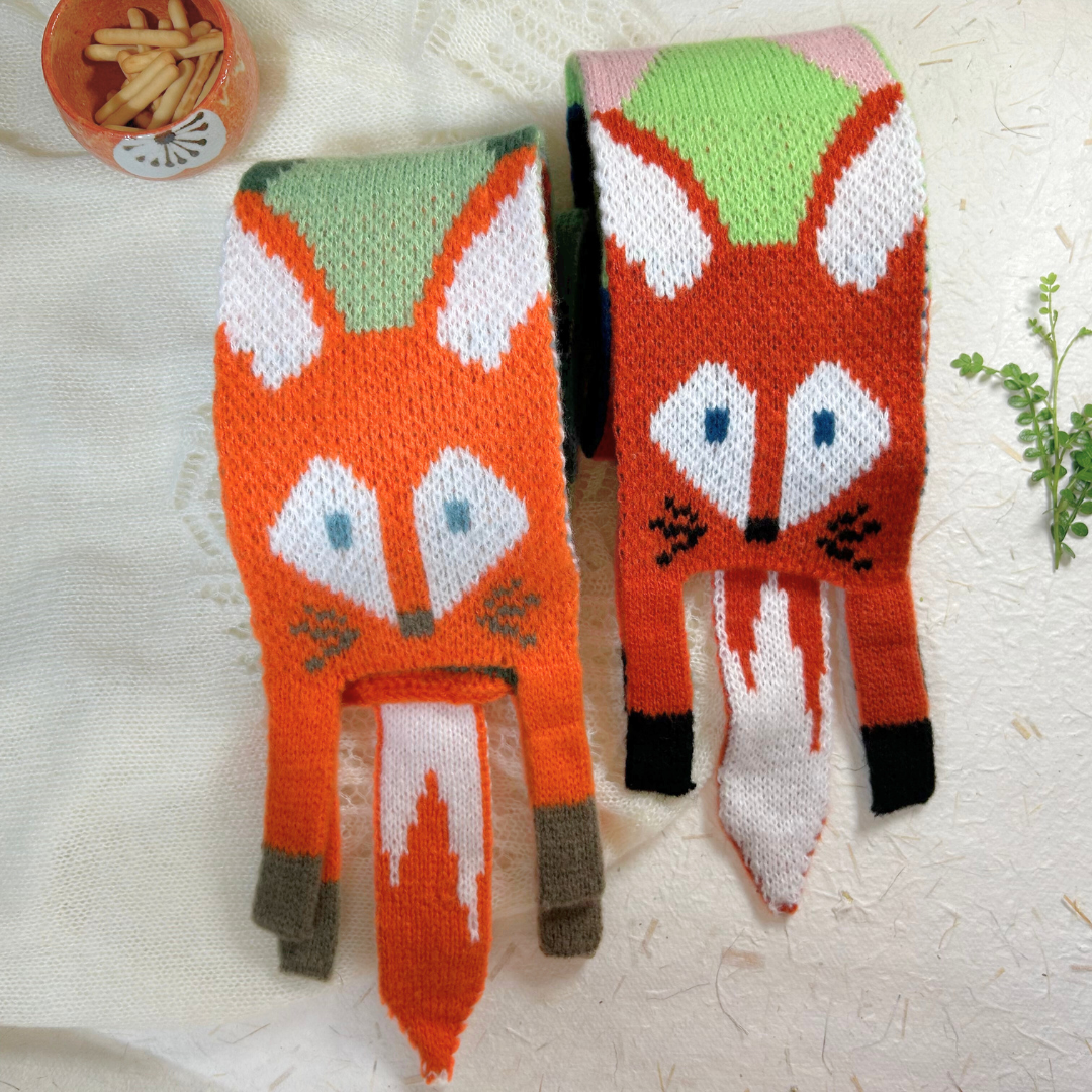 Woven Cute Fox Pattern Scarf