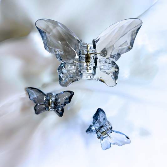 Transparent Gray Butterfly Hair Claw Clip Set