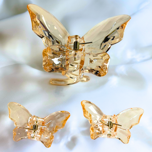 Transparent Orange Butterfly Hair Claw Clip Set