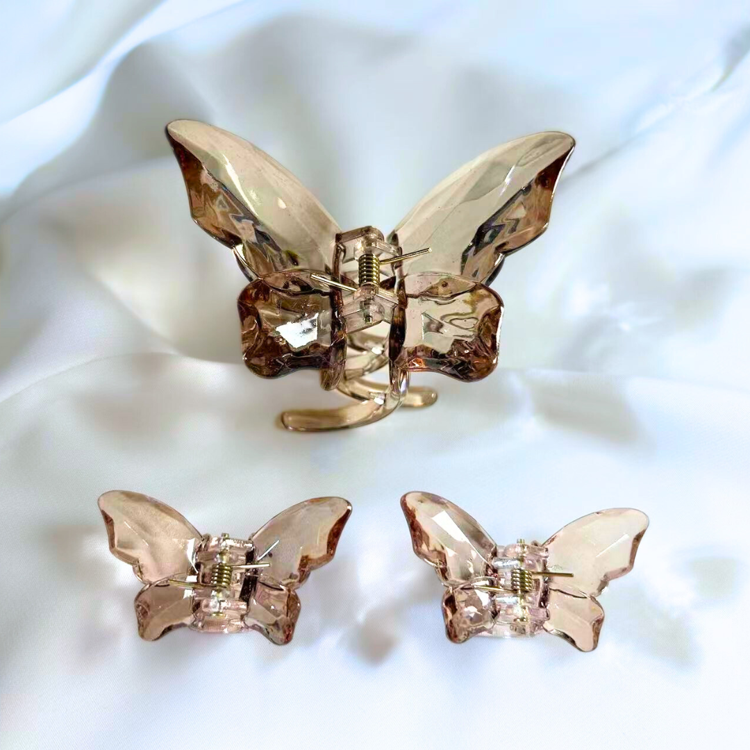 Transparent Brown Butterfly Hair Claw Clip Set