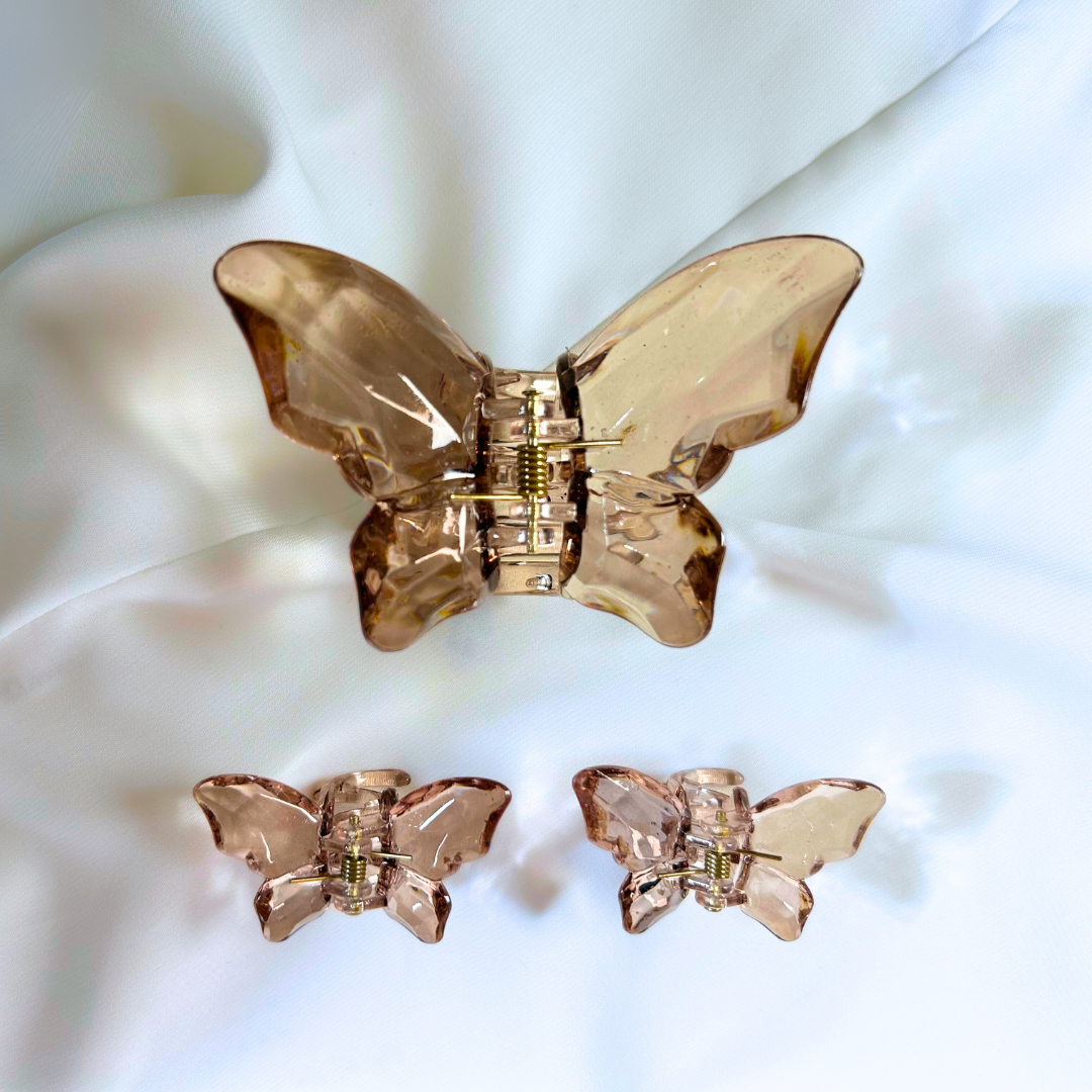 Transparent Brown Butterfly Hair Claw Clip Set