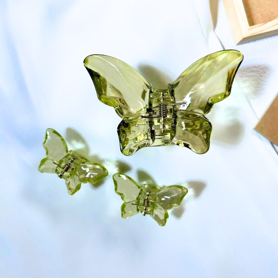 Transparent Green Butterfly Hair Claw Clip Set