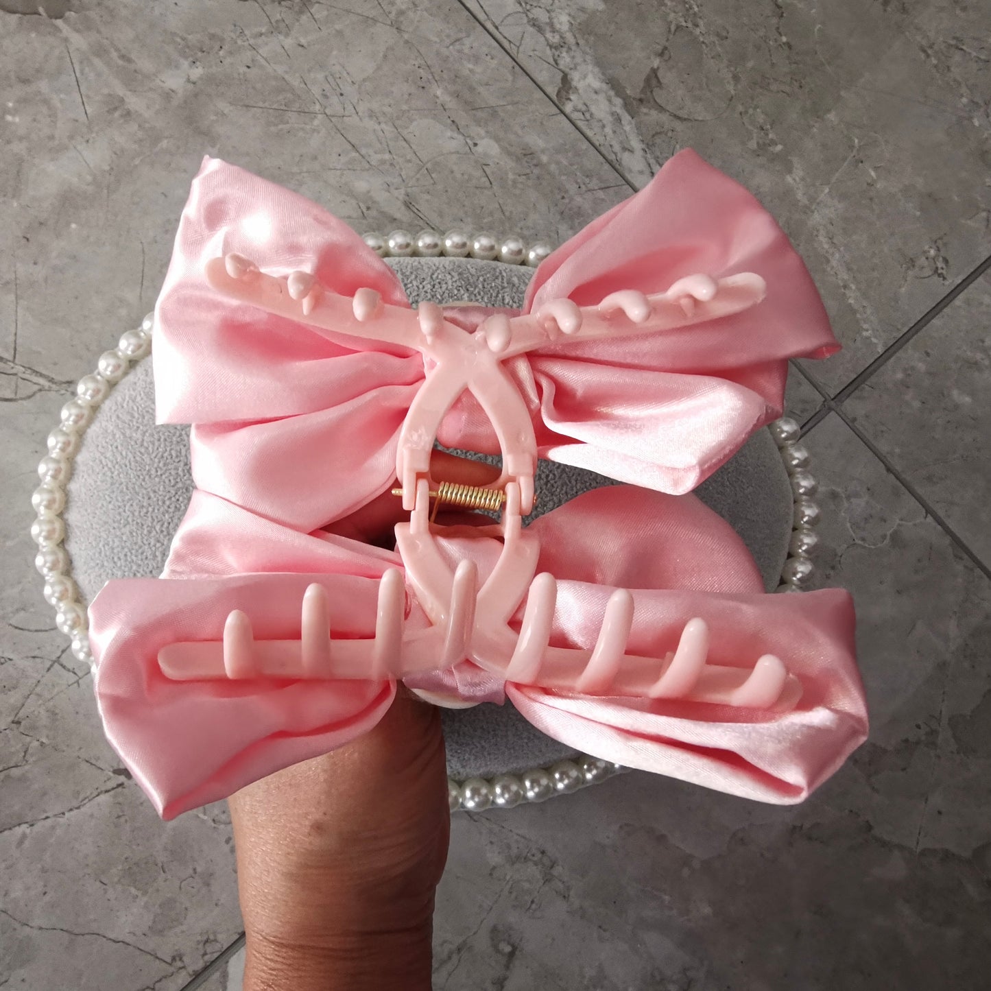 Extra Large Satin Knotted Ponytail Bow French Barrette Claw Clip