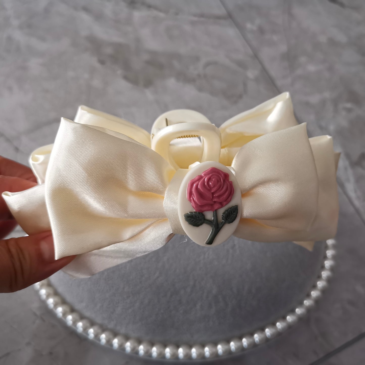 Extra Large Satin Knotted Ponytail Bow French Barrette Claw Clip